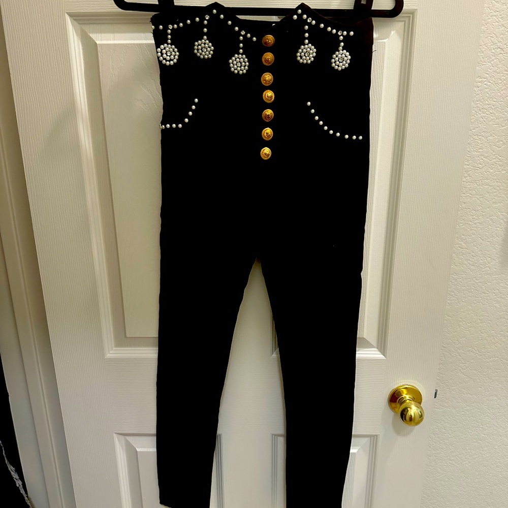 Black pants pearls gold buttons very ornate detail size small 28” waist